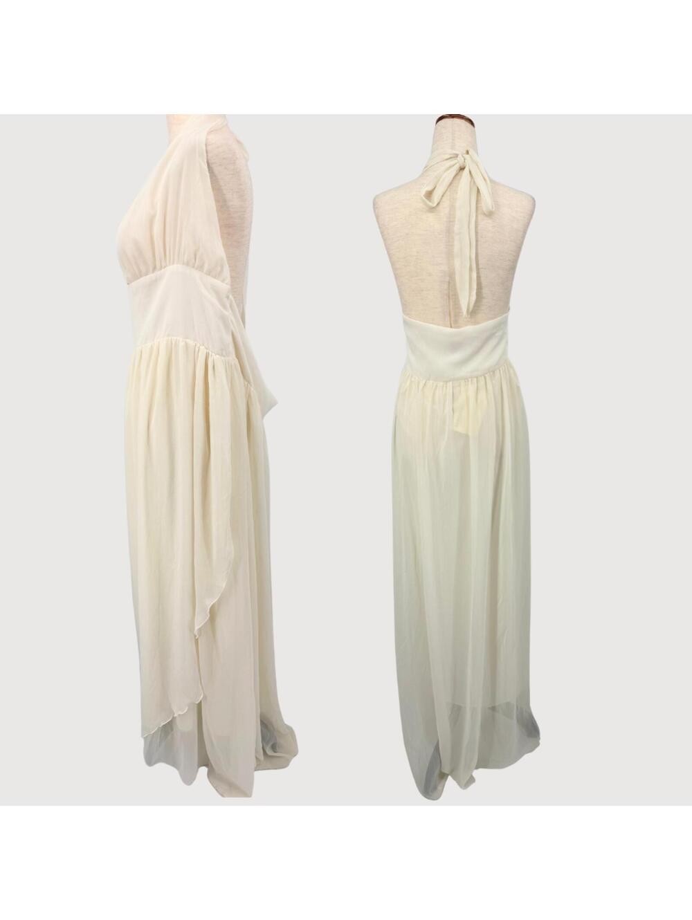 Peppermayo Chiffon Maxi Dress Cream Plunge Halter 18 - Picture 3 of 8